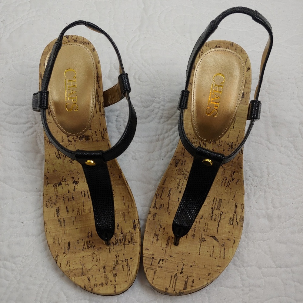 Chaps Raevyn Black Wedge Sandals